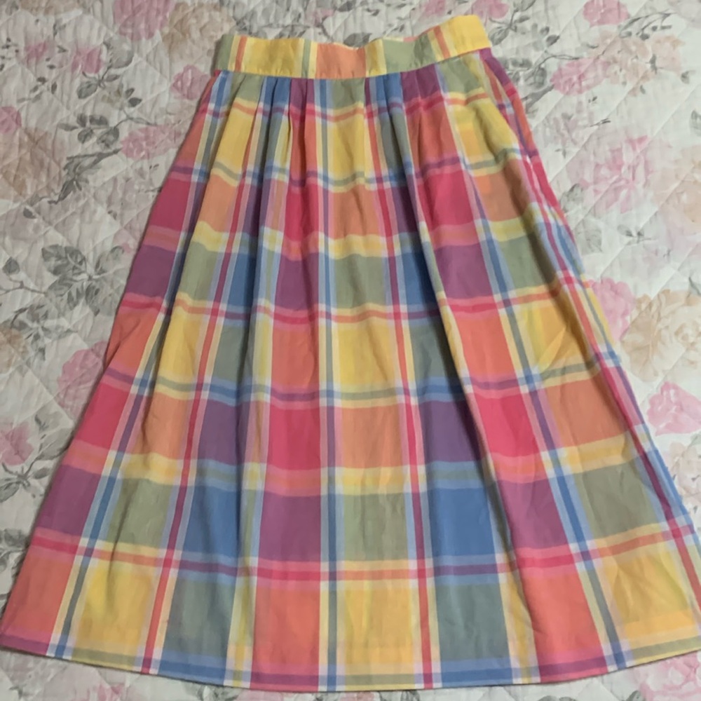 Handmade, long high waisted skirt! Pastel gingham, excellent condition. Pockets.